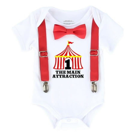 Circus First Birthday Outfit Boy With Circus Tent Number One Red