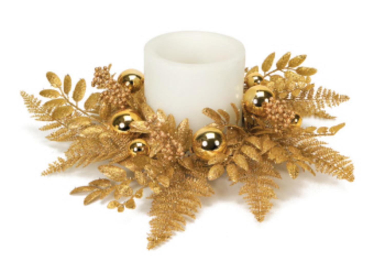Pack of 3 Decorative Gold Glittered Cedar Candle Ring with Ornaments 18