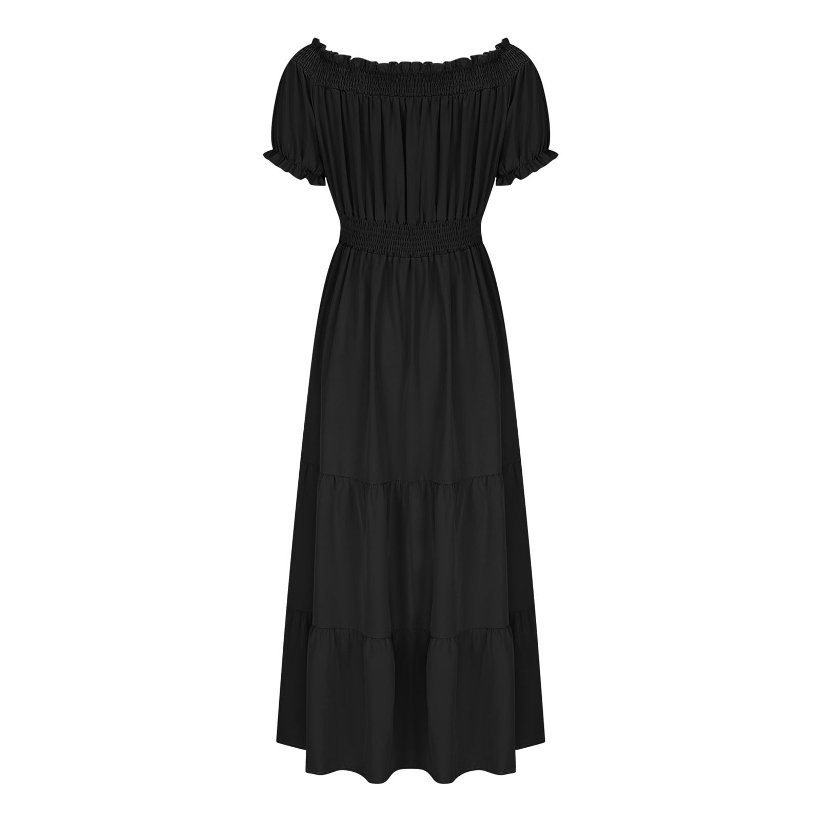 gljltg Ladies Elegant Summer One-shoulder Solid Color Short-sleeved Elastic Waist Women's Dress with Print, Stylish Fashionable for Women, Ladies, Suitable for Casual, Party, Daily, Beach