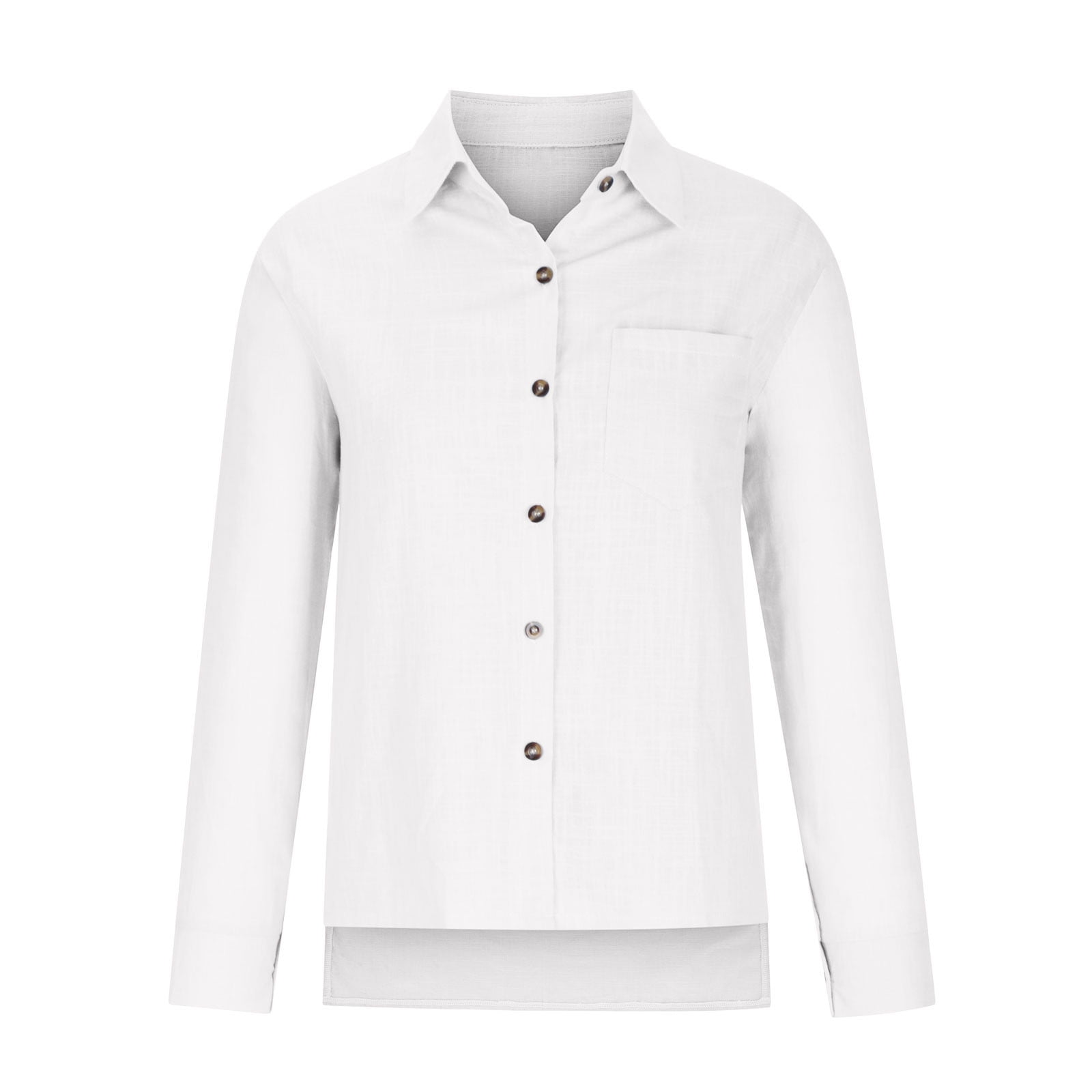 CFLVAEK Cotton Linen Tunic Shirts for Women Oversized 3/4 Length Sleeve Henley Shirts Baggy V Lapel Button Down Tops Solid Fall Going Out Blouses with 1 Pocket