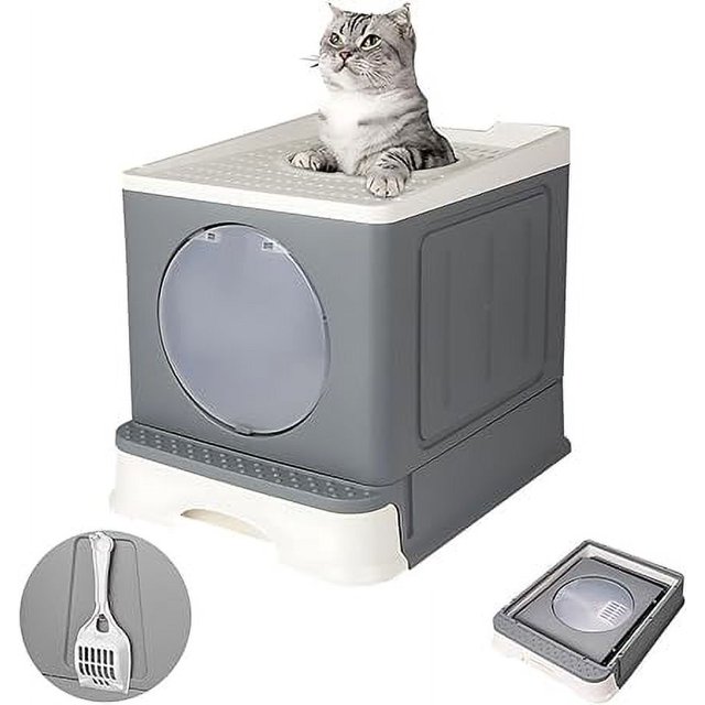 Caja de Arena Plegable para Gatos Pequeños de 5-8 kg, con Tapa, Cucharón, Espacio Grande Desplegado, Portátil y Ligera para Viajar