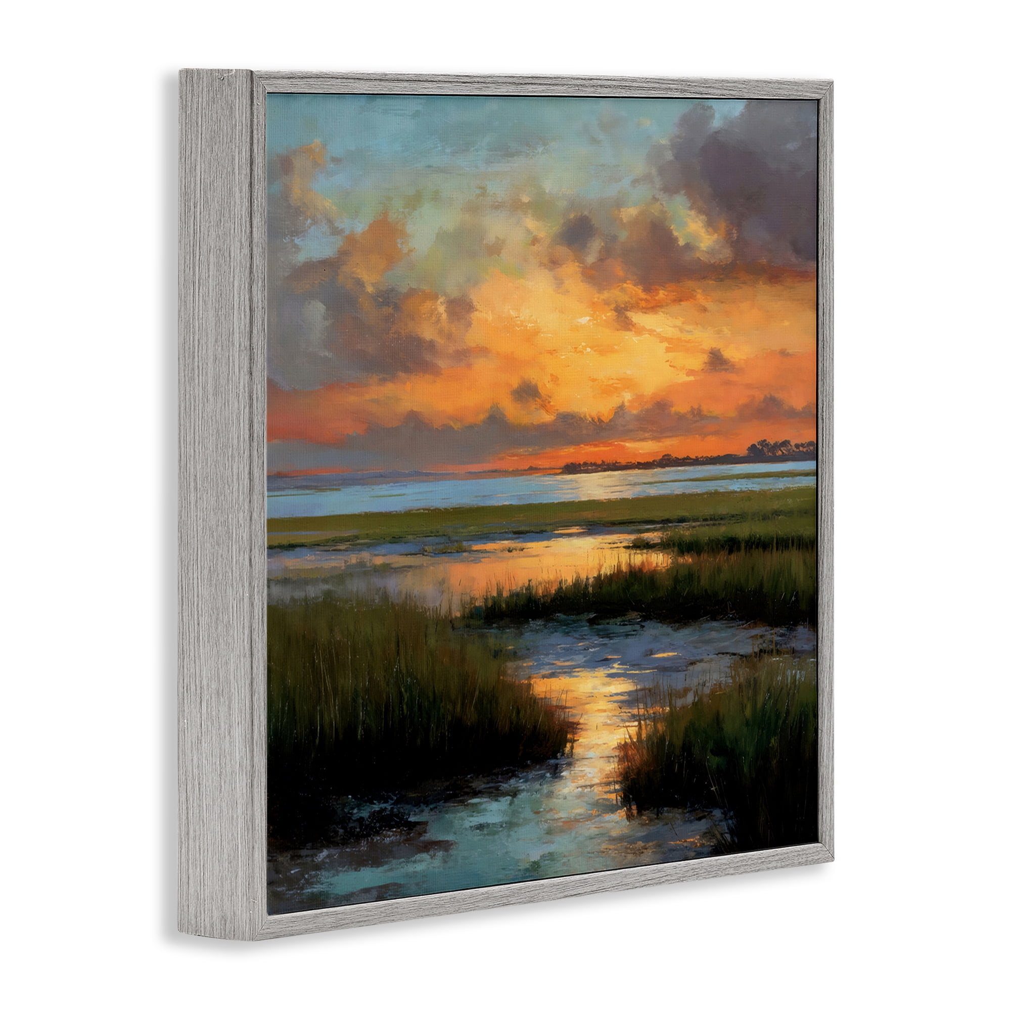 Stupell Industries Evening Marshland Glow Gray Framed Giclee Art, design by Petal Prints Design