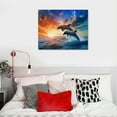 thumbnail image 4 of JRXY  Canvas Print Wall Art Dolphin Duo with Sunset Ocean Horizon Nature Wilderness Photography Modern Art Rustic Scenic Colorful Multicolor for Living Room, Bedroom, Office 16x12in, 4 of 4