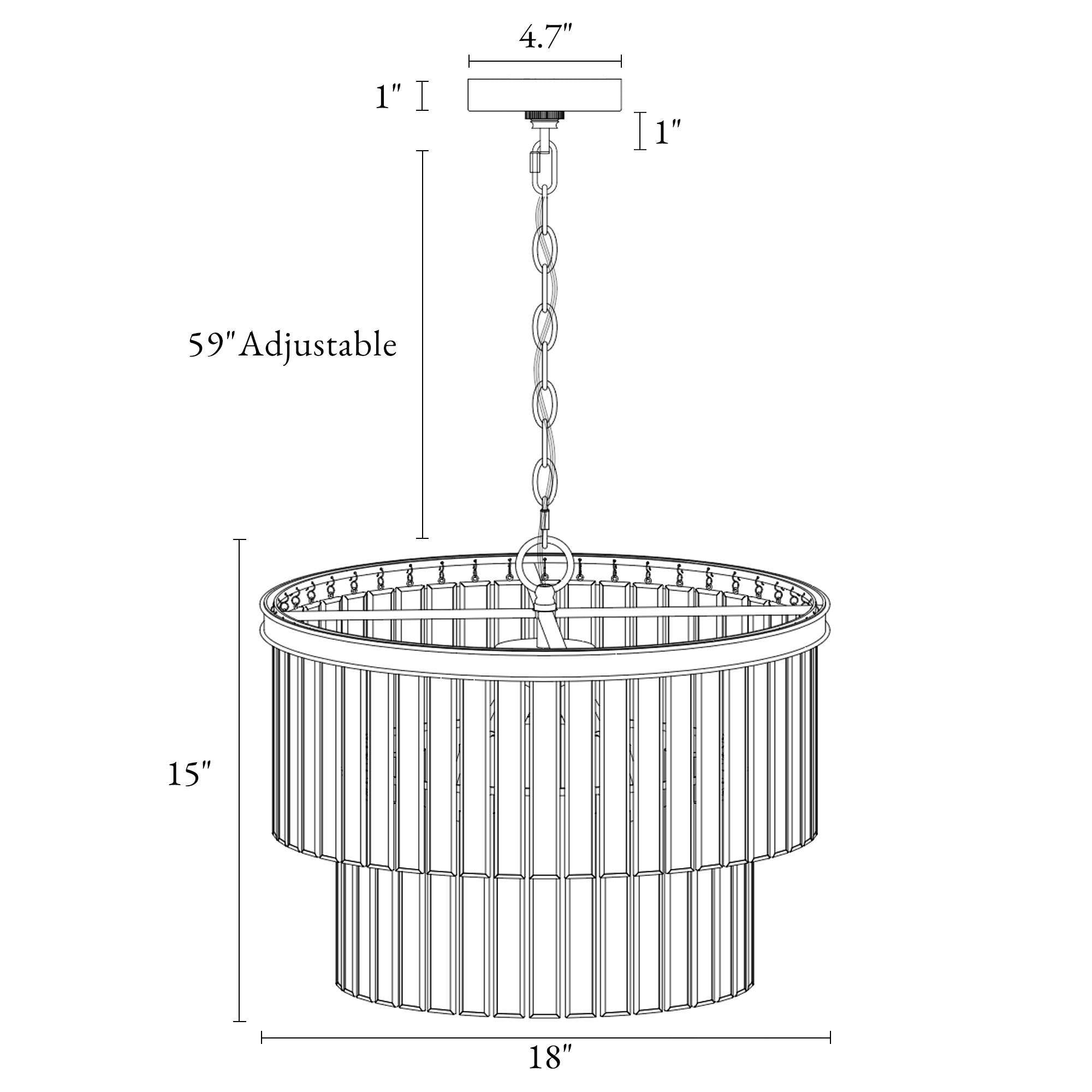 LNC Silver Art Glass Drum Chandelier with Black Frame, 4-Light, Adjustable Height