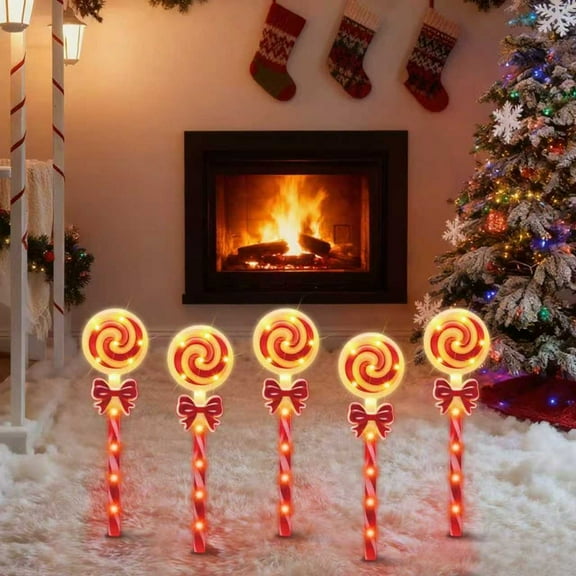 5PCS Christmas Lollipop Pathway Lights Outdoor | 16-Inch Marker Stake Lights | 16 Lighting Modes | 20,000H Energy-Saving LEDs | Waterproof for Yard, Patio, Walkway, Driveway