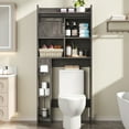 thumbnail image 2 of Over The Toilet Storage Cabinet, Farmhouse Storage Cabinet Over Toilet with Sliding Door & Toilet Paper Holder Stand，Home Space-Saving Toilet Rack, Brown, 2 of 8