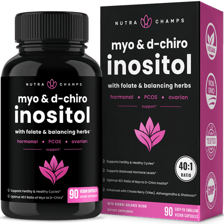 NutraChamps Myo-Inositol & D-Chiro Inositol Supplement [40:1 Ratio] B8 Powder Enhanced with Vitex & Folic Acid | 90 Vegan Capsule
