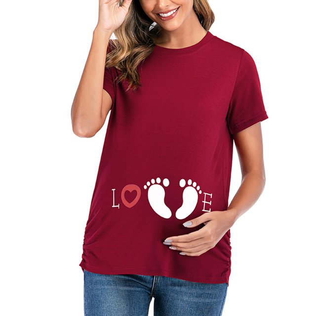 TIMIFIS T-Shirts de Maternité pour Femmes Été Manches Courtes Imprimé Vêtements de Maternité Décontractés Col Rond Basiques Hauts de Grossesse - Printemps/été