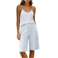thumbnail image 5 of Pajamas Dqueduo Women's Striped Camisole & Drawstring Shorts Loungewear Set – V-Neck Sleepwear, 5 of 7