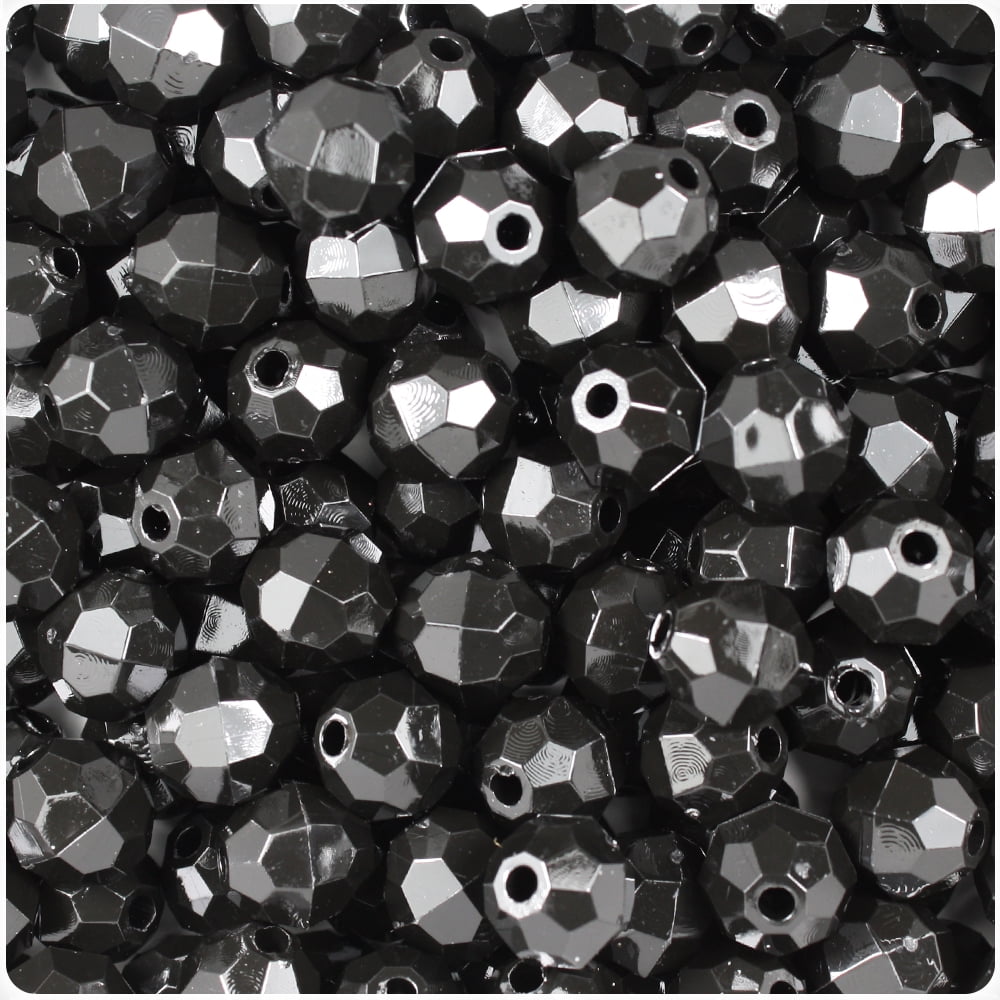 BeadTin Black Opaque 10mm Faceted Round Craft Beads (225pcs)