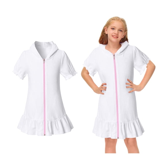 Swimsuit Cover Up Swim Zip Hoodie Short Sleeve Girls Swim Beach Coverup Girls Size 8-9 Years Swimsuit