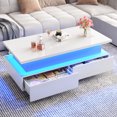 thumbnail image 3 of Blotout LED Lift Top Coffee Table with 2 Storage Drawer, 43.3" Modern High Glossy Coffee Tables with Led Lights and Open Display Shelf, 2-Tier Rectangle Center Table for Living Room,White, 3 of 10