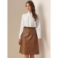 thumbnail image 4 of DARING DIVA Women A-Line High Waist PU Faux Leather Belted Midi Skirt XL Dark Brown, 4 of 6
