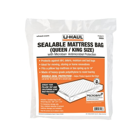 U-Haul Sealable Mattress Bag - Queen or King Size Mattress - 100" x 91" x 14"
