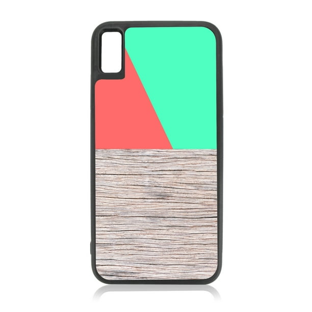 Colorblocked Geometric Coral And Mint Green Faux Wood Impression Flat Print Design Compatible With Iphone 11 Case Black Tpu Walmart Com Walmart Com