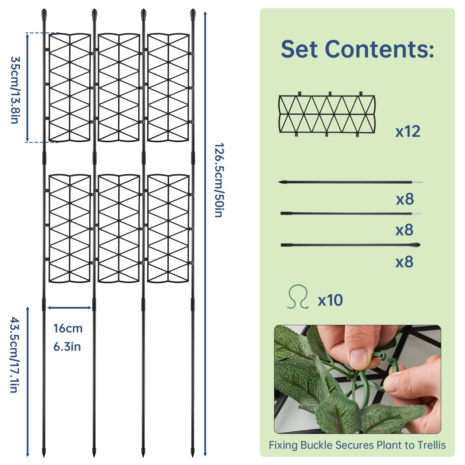 NiHome 12-Pack 50 Inches Garden Trellis for Climbing Plants Outdoor, Plant Support Trellis Cage for Clematis, Roses, Jasmine and Vines Such as Tomatoes, Grapes, Cucumbers and Blackberries