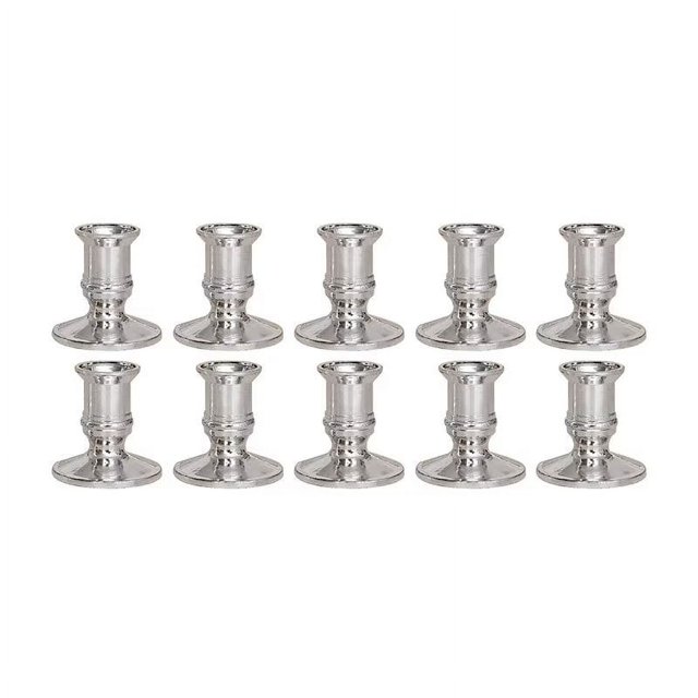 Paquete de 10 portavelas de centro de mesa cónicos, juego de velas de pilar moderno, soporte de base decorativo (plateado) brillar Electrónica