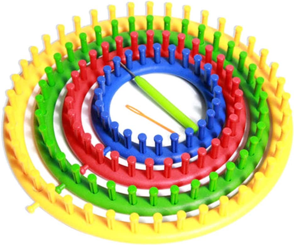 ABCISI Round Knitting Looms Set, Craft Kit Tool with Hook Needle and Crochet, Round Plastic Knit Quick Loom Set, for Loom Knitting Hats, Scarves Shawl Sock Blankets & More(Yellow-29cm)