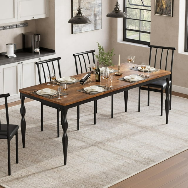 GloryStar Grande Table à Manger de 71 Pouces, Table de Cuisine Rustique Style Ferme pour 6, Construction en Bois Robuste pour Réunions de Famille
