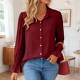 thumbnail image 2 of COMVALUE Women's 2026 Business Casual Tops Summer Long Sleeve Button Down Shirts V Neck Blouses (Wine, L), 2 of 5