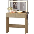thumbnail image 2 of EDTara Led Lighted Fluted Vanity Desk, Makeup Table With 3-Mode Mirror, 2 Storage Drawers, Power & Usb Charging and Hair Dryer Rack, 2 of 6