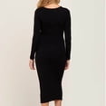 thumbnail image 4 of Fesfesfes Maternity Bodycon Dress Long Sleeve Solid Color Waistband Mid Length Tight Fits Pregnancy Dress for Women Everyday Wear(Black#1,M), 4 of 4