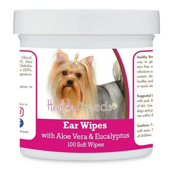 Healthy Breeds 192959825015 Yorkshire Terrier Ear Cleaning Wipes with Aloe & Eucalyptus for Dogs - 100 Count