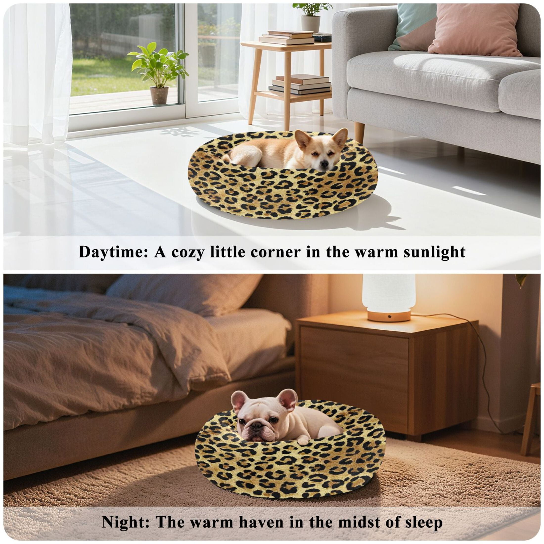 Iauyy Pet Couch Donut Cat Bed for Indoor Cats/Small Dogs Washable & Machine with Non-slip Bottom Calming Cat Furniture, Wild Beauty (M)