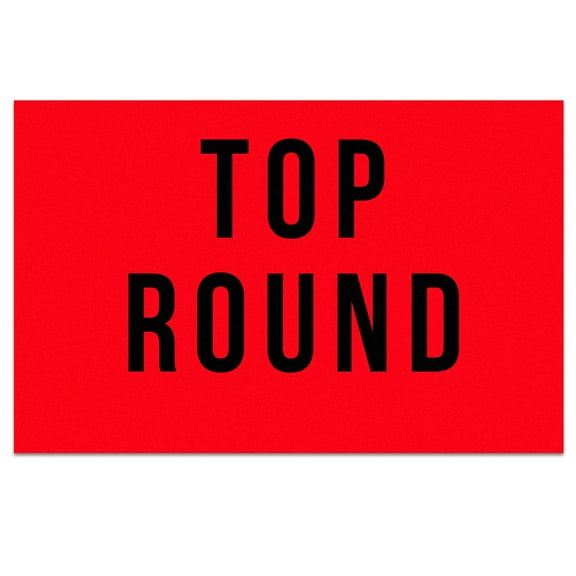 East West Label Top Round Die-Cut Greaseproof Printed Label Dayglo Red with Black Print, 1.5" x 3/4" | 1000/Roll