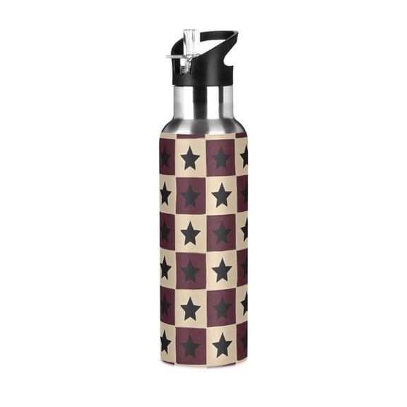 Yayeee 20oz Insulated Water Bottle Double Wall Stainless Steel with Flip Straw Lid, Checkered Stars Pattern
