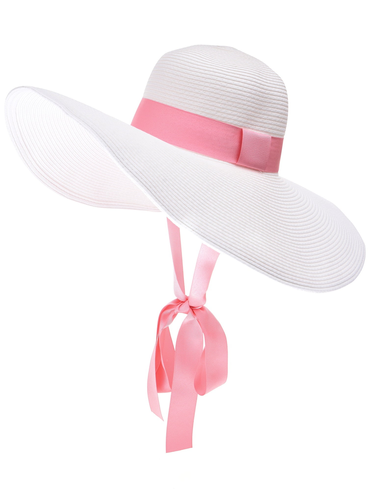 WITHMOONS Women Floppy Straw Sun Hat Chin Strap Scarf Beach Cap NC9717