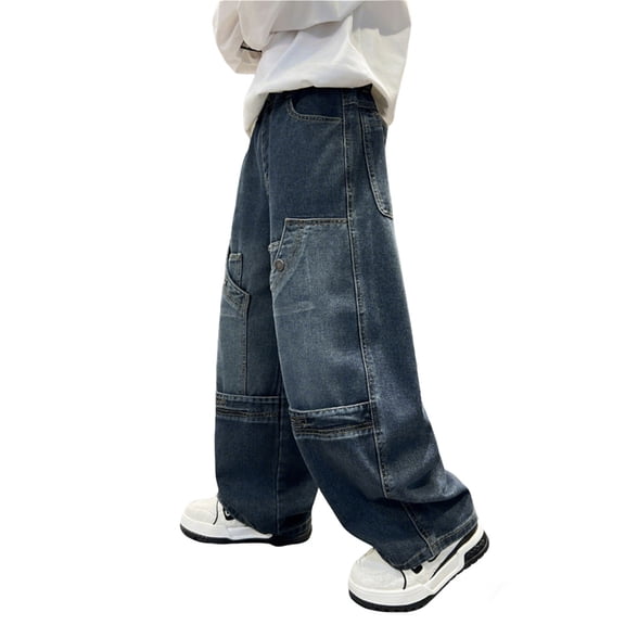 MEZZALL Toddler Boys Casual Blue Solid Color Denim Pants Straight Leg Loose Fit Summer Trousers For Big Kids Youth Comfortable Jeans With Classic Design Breathable Bottoms