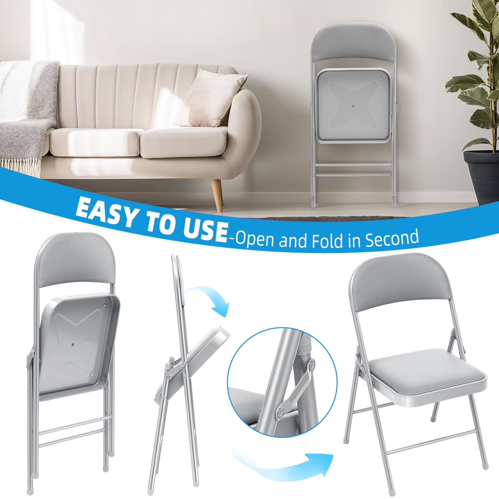 SUGIFT 6 Pack Vinyl Padded Folding Chair for Indoor and Outdoor