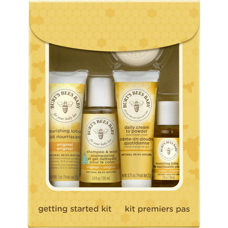 Burt's Bees Baby Getting Started Gift Set, 5 Trial Size Baby Skin Care Products - Lotion, Shampoo & Wash, Daily Cream-to-Powder, Baby Oil and (Best Baby Soap And Lotion)