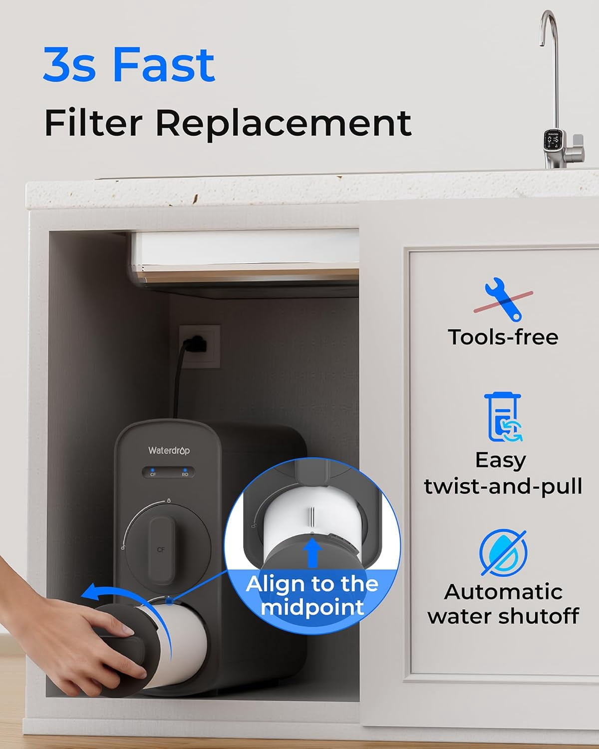 Waterdrop WD-G5P700-RO Filter, Replacement for WD-G5P700 & WD-G5P700A Undersink Reverse Osmosis System, 24-month Lifetime