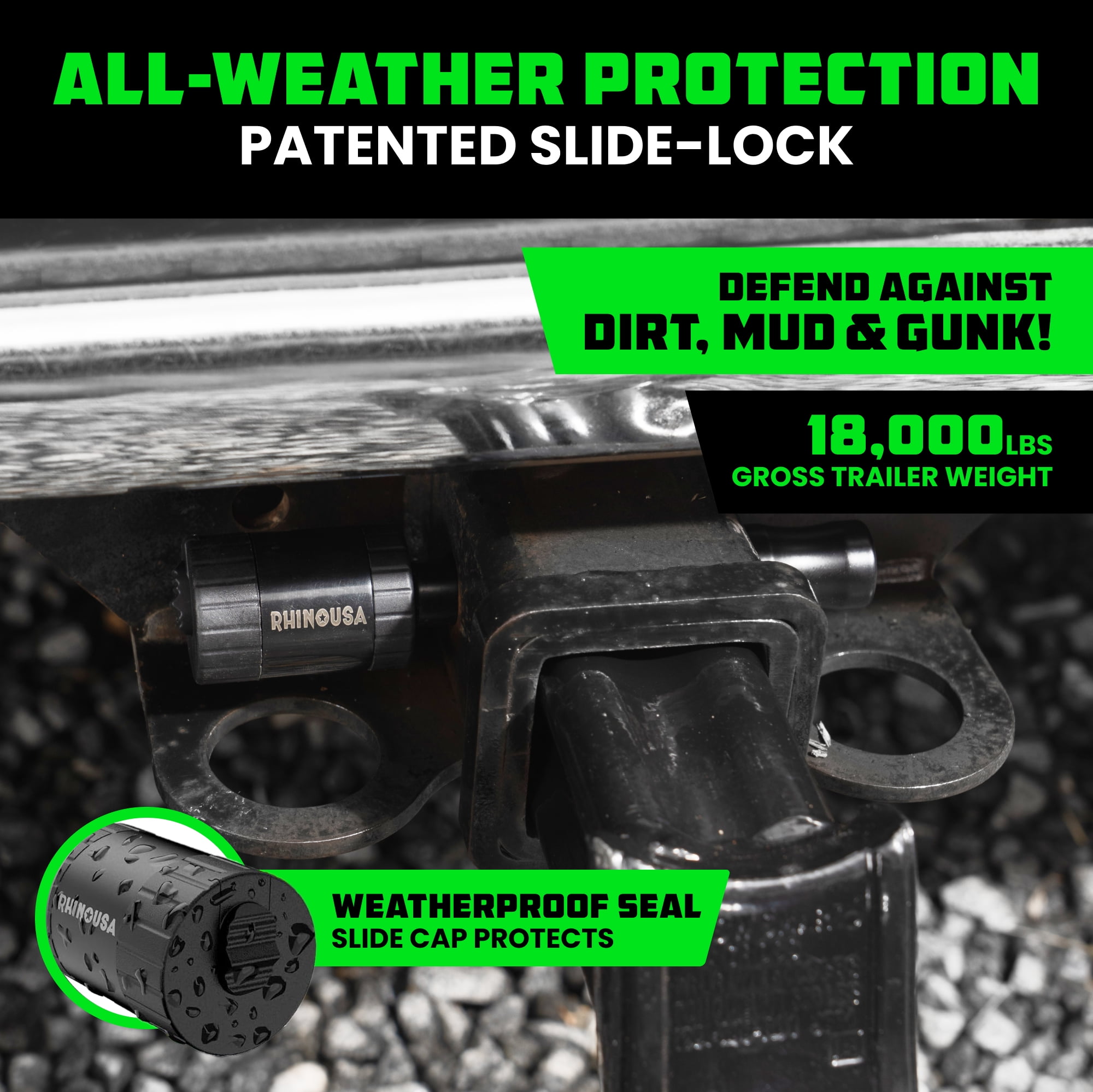 Rhino USA Trailer Hitch Pin (2.5 Inch) Patented 5/8" Locking Receiver Hitch Pins for Class V Hitches