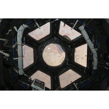 Coventry Cupola - The Sahara Desert visible through the windows of the cupola on the Tranquility module Canvas Art - Stocktrek Images (35 x 23)