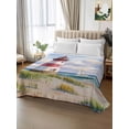 thumbnail image 3 of Twin Size Flat Sheet Only, Beach Lighthouse Soft Brushed Microfiber Bed Sheets, Coastal Ocean Ship Sky Oil Painting Hotel Quality Breathable Bedding Top Sheet, Easy Care, 66"x96", 3 of 9