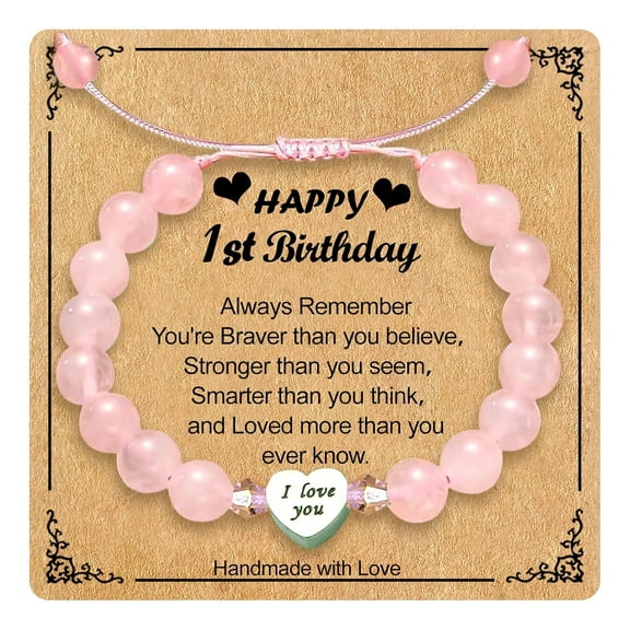 2 Year Old Girl Birthday Gift,Rose Quartz Healing Bracelet as Gifts for 2 Year Old Girls Granddaughter Daughter,Handmade Love Heart Pink Beads Bracelets for Two Year Old Girl Birthday Christmas Gifts