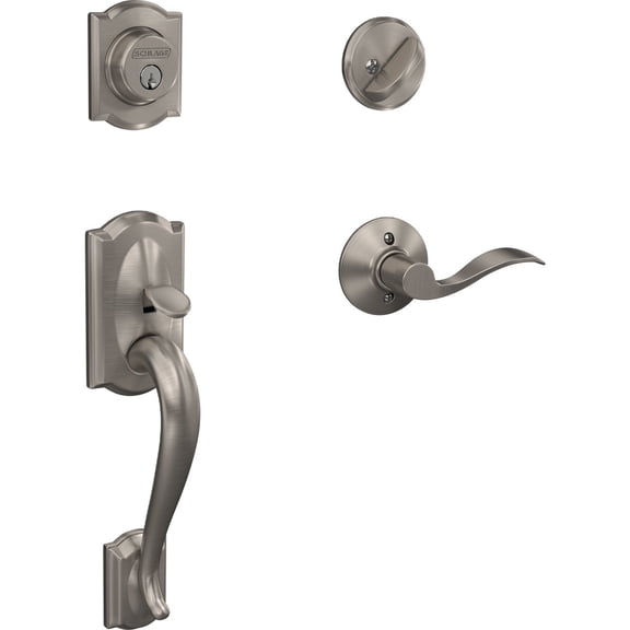 Schlage Camelot Single Cylinder Handleset Right-Hand Accent Lever - Adjustable - Satin Nickel