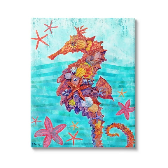 Stupell Industries Nassau Seahorse Aquatic Shell Collage Graphic Art Gallery Wrapped Canvas Print Wall Art, Design by Paul Brent