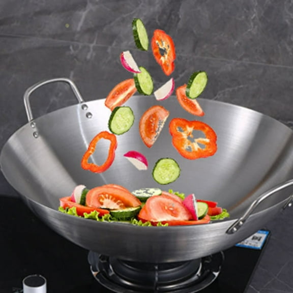 Carbon Steel Wok Traditional Hand Hammered,Polished Stainless Steel Wok,Chinese Woks Round Bottom Wok Pan with 2 Loop Handles Stainless Round Bottom Wok For Kitchen Home Restaurant A-10.2"