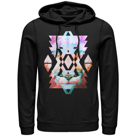 Men's Lost Gods Geometric Cougar  Pull Over Hoodie Black Large
