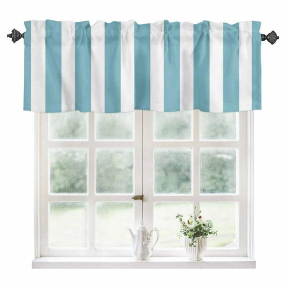 Aqua Striped Kitchen Valances for Windows 42x12 Inch Kitchen Curtains Valances Rod Pocket Modern Farmhouse Blue White Stripes Bathroom Window Valances for Window Treatment Decor