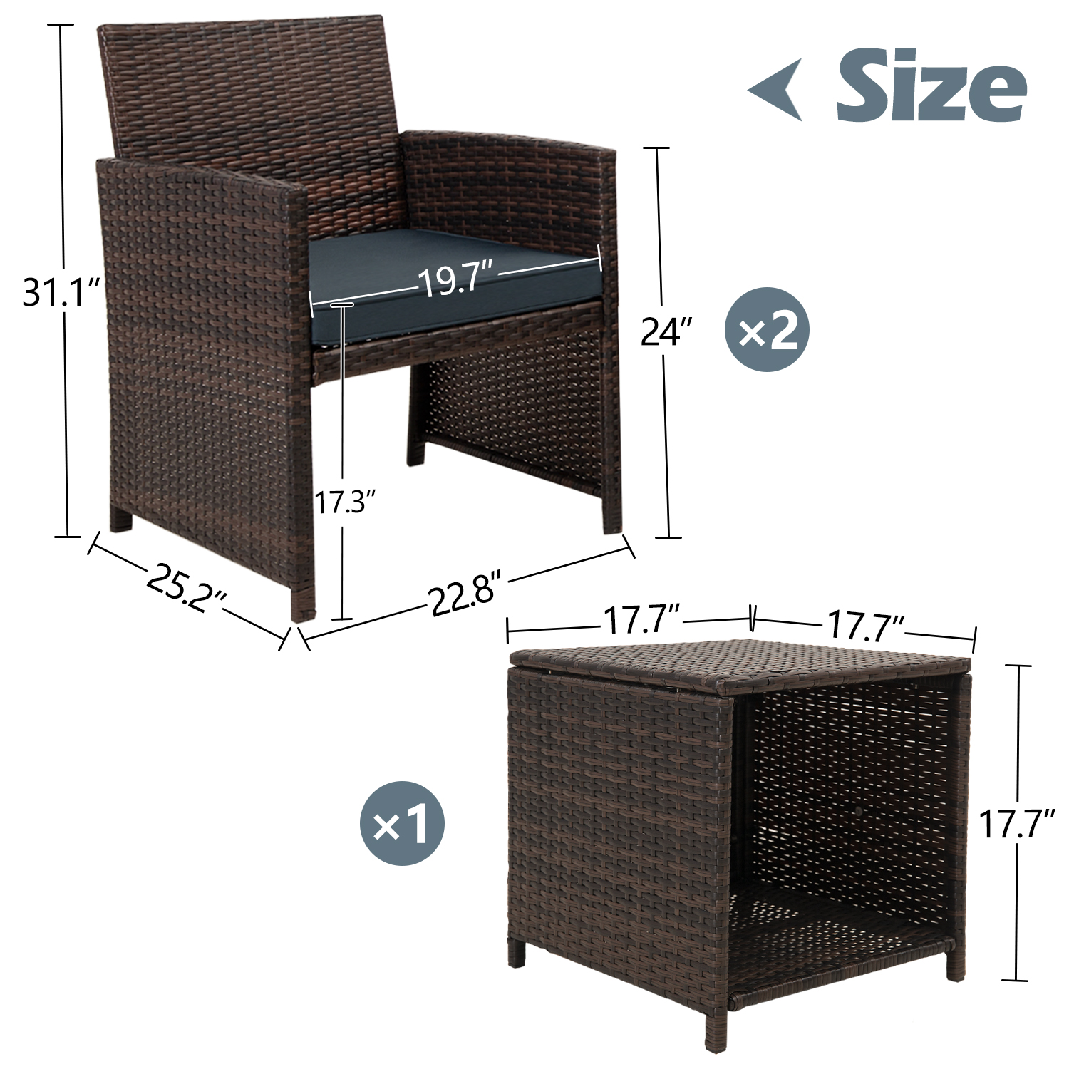 3-Piece Outdoor Bistro Set, enyopro PE Rattan Conversation Chairs Set, Patio Wicker Furniture Set, Contemporary Deck Furniture Sectional Set, Outdoor Chat Set for Backyard Porch Sunroom, JA3115 - image 3 of 7