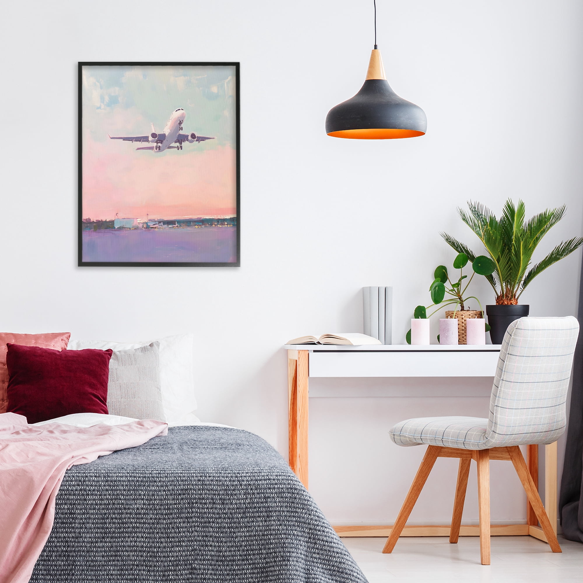Stupell Industries Airplane Takeoff into Pastel Skies Black Framed Giclee Art, design by The Prints Vibe