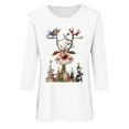 thumbnail image 4 of Jinhomg Holiday Cute Funny Shirt for women 2024 Trendy Christmas Deer print pullover tops fall winter lightweight casual 3/4 sleeve tunic blouses Daily Deals Clearance White S, 4 of 5