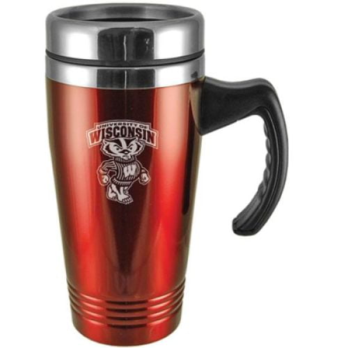 Wisconsin Badgers Engraved 16oz Stainless Steel Travel Mug Red Wisconsin Badgers Engraved 16oz