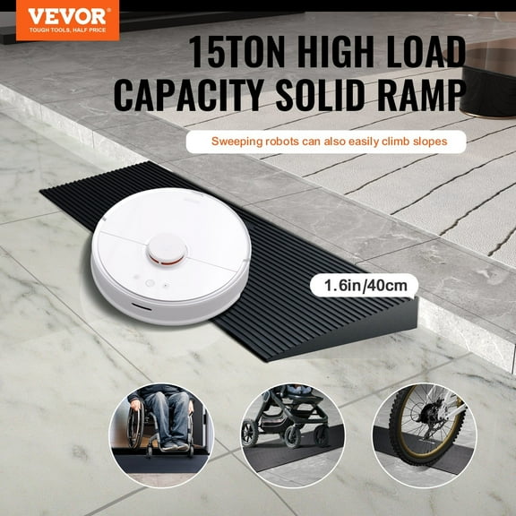 35.4 Inch Non-Slip Solid Rubber Threshold Ramp for Sweeping Robots, Wheelchair Accessible Ramp with Double-Sided Tape for Tile Floors, Doorways, Driveways, Bathroom Use