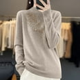 thumbnail image 1 of Suéter de cuello alto para mujer, color liso, con diamantes de imitación, cuello medio alto, suéter de punto, blusa para mujer, 1 of 4